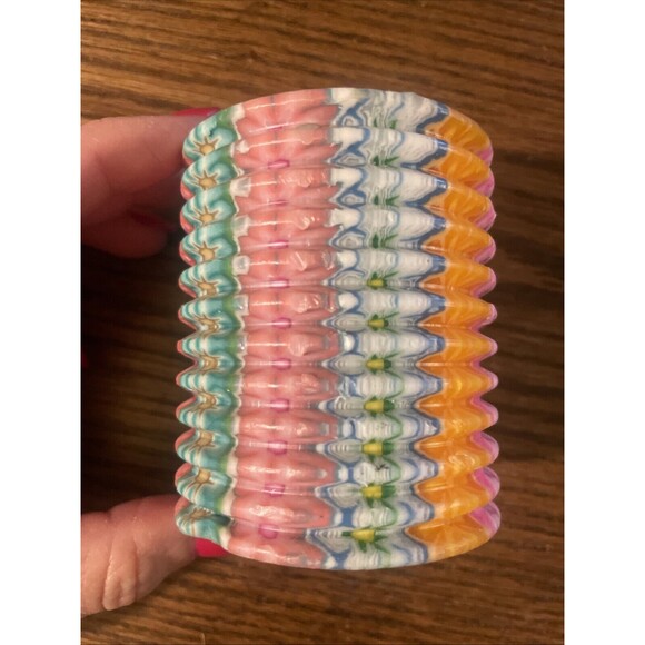 Vintage Artistic Pillar Candle Boho Style Millefiori New Pink orange Green - Picture 3 of 4